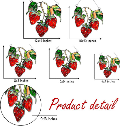 Strawberries Branch Acrylic Suncatcher Stained Glass Effect Window Car Hanging Christmas Ornament