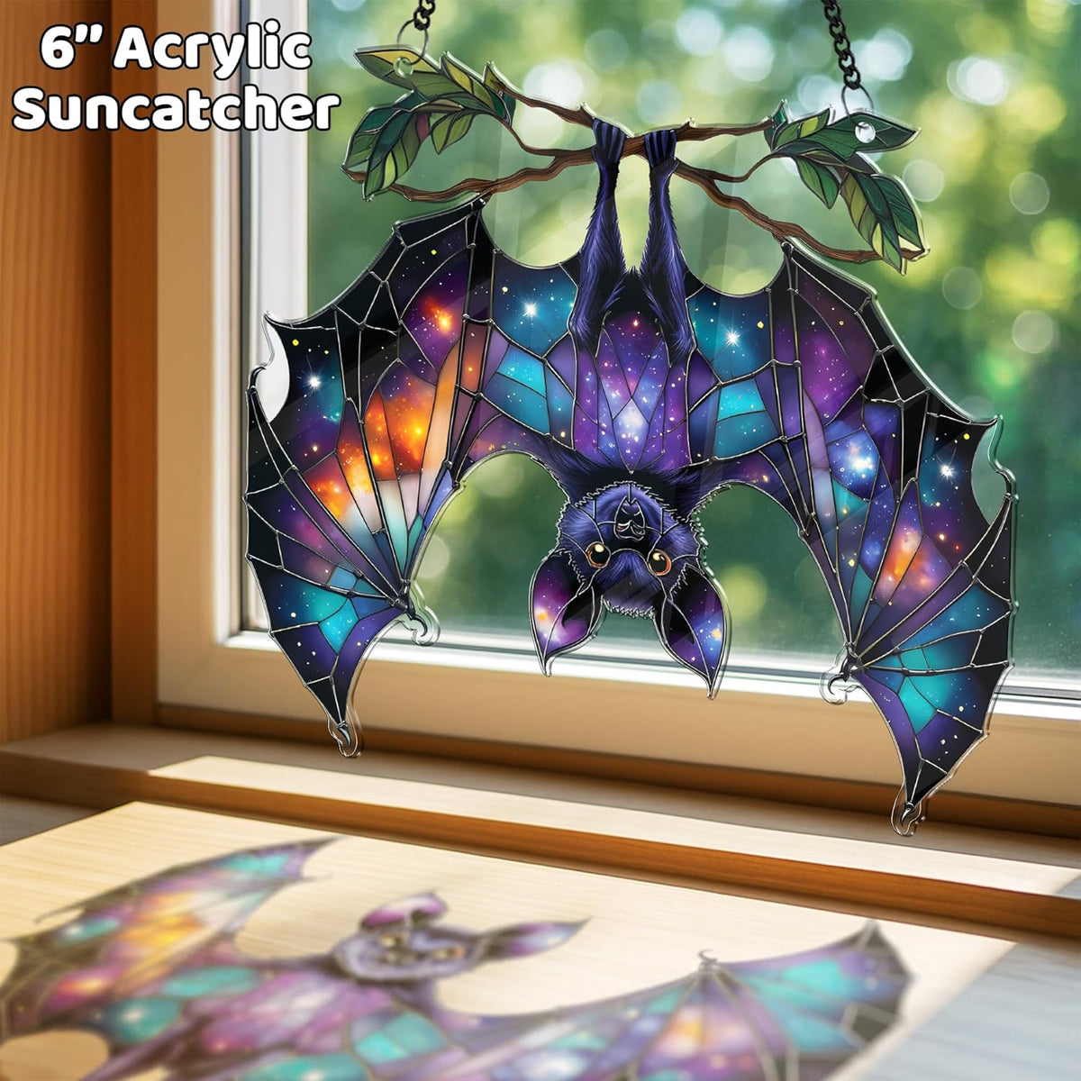 2 Halloween Decorations Bat Raven Acrylic Suncatchers, Window Hanging Bat Gothic Decor, Spooky