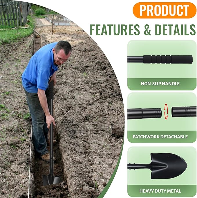Small Shovels for Digging, Garden Spade Shovel Beach Shovels with 43.3in Handle,Heavy Duty Portable