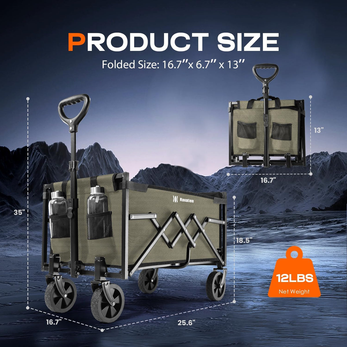 Navatiee Portable Foldable Collapsible Wagon with Wheels, 220lbs Weight Capacity Utility Grocery