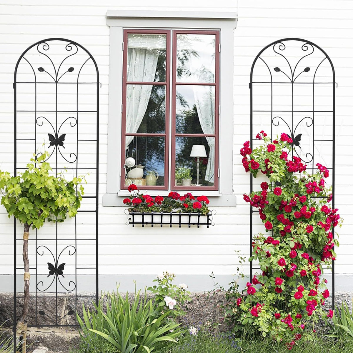 2 Pack Metal Garden Trellis 86.7" Black Fence Rustproof Garden Trellis for Climbing Plants Support