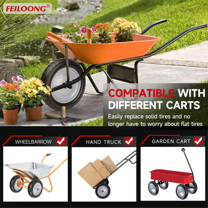 4.80/4.00-8 Tire and Wheel, 14.5" Flat Free Wheelbarrow Tire, 5/8" 3/4" Bearings Universal Solid