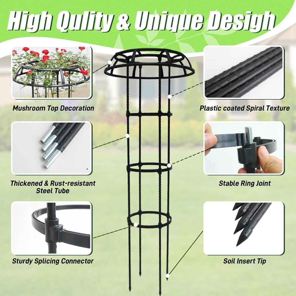 Garden Trellis for Climbing Plants, 2 Pack 41.3 Inch Mushroom Top Trellis for Climbing Plants