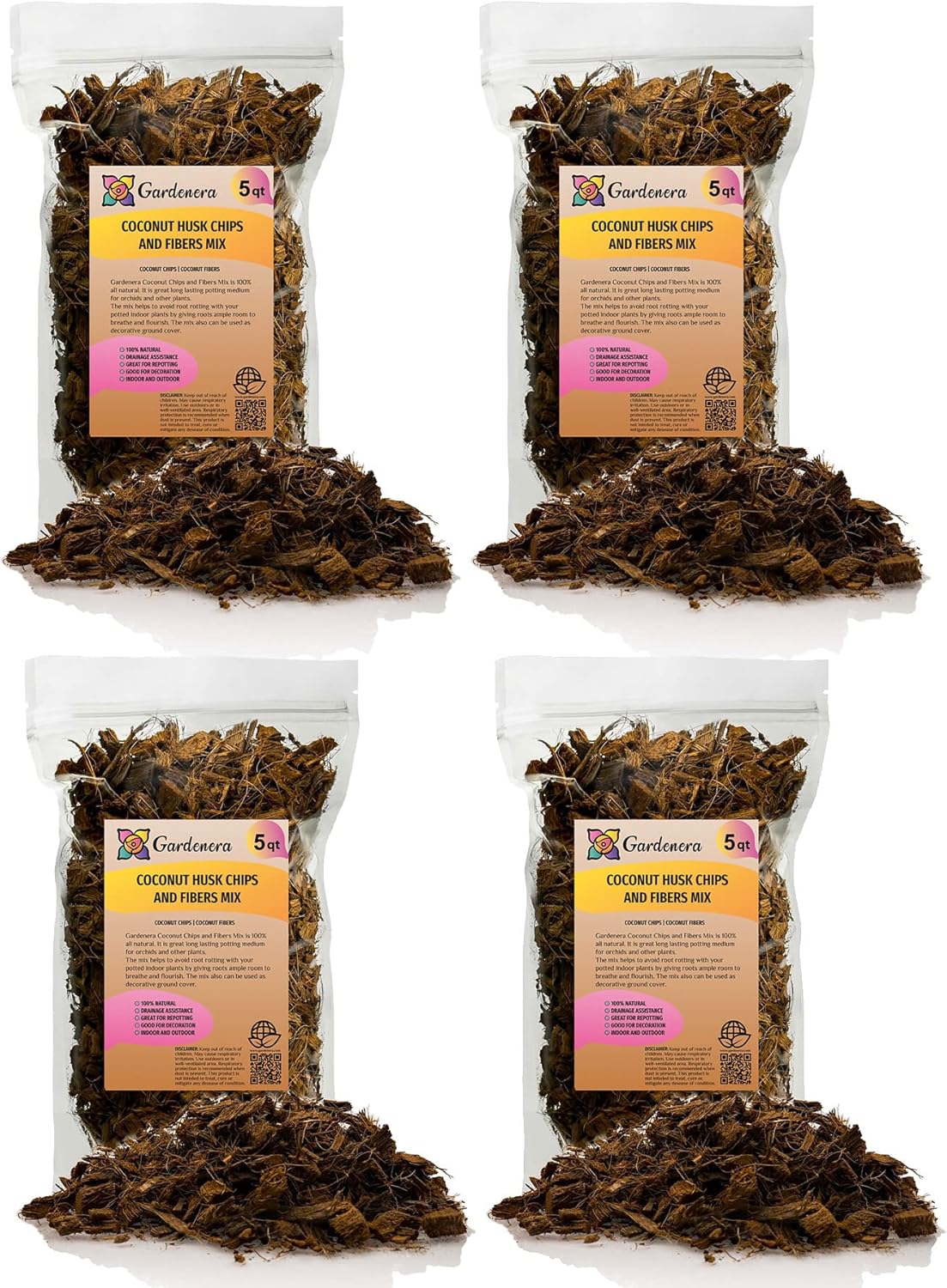 Premium Coconut Husk Chips and Fibers Mix for Orchids - 20 Quart - Houseplant, Monstera and Fiddle