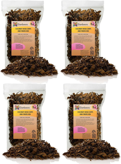 Premium Coconut Husk Chips and Fibers Mix for Orchids - 20 Quart - Houseplant, Monstera and Fiddle