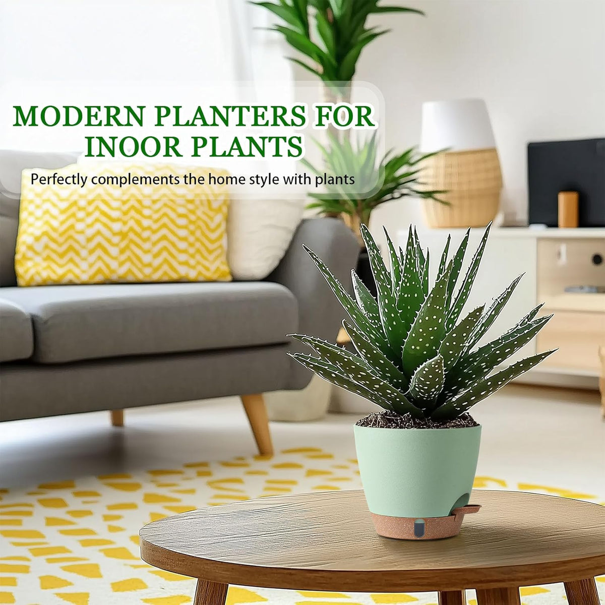 2 Pack 8 Inch Pots for Plants Indoor, Plastic Self Watering Planters with Drainage Holes, Water