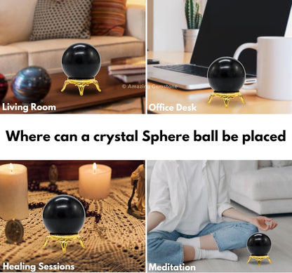 Amazing Gemstone Shungite Crystal Ball with Stand - 2 Inches Crystal Sphere Meditation Balls for