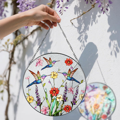 8 Inch Hummingbirds Stained Glass Suncatcher, Stained Glass Window Hanging, Window Hanging Decor