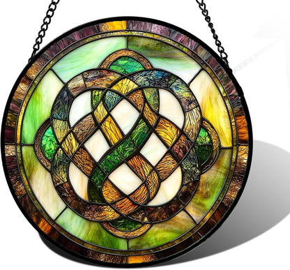 Stained Glass Window Hanging, Tiffany Abstract Totem Sun Catchers Colorful Glass Panel Bless