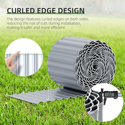 AHEONLAR Corrugated Metal Garden Edging, 5''×50Ft Steel Landscape Edging Border, Flower Bed Edging