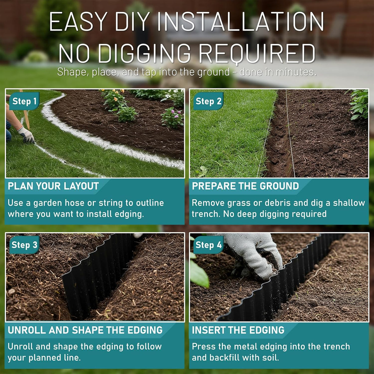 50FT Black Corrugated Metal Landscape Edging – Flexible & Rustproof Garden Edging Border