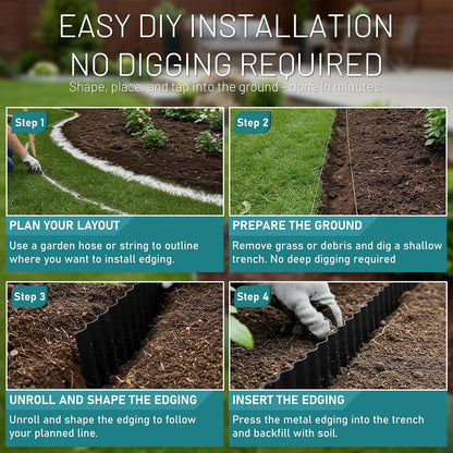 50FT Black Corrugated Metal Landscape Edging – Flexible & Rustproof Garden Edging Border