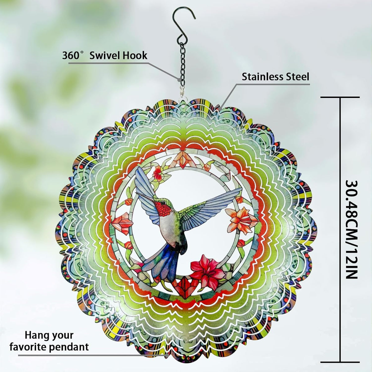 Wind Spinners Outdoor Hummingbird Decorations - Birthday Gifts for Women Mom Grandma, Hanging 12