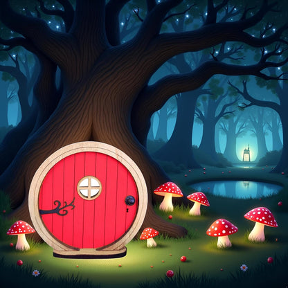 Red Fairy Garden Door for Tree, Fairy Doors for Trees Outdoor and Tree Trunk, Mini Fairy Garden