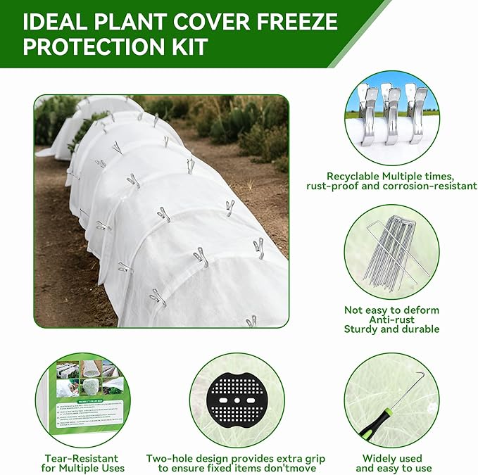 10 FT x 33 FT Plant Covers Freeze Protection kit - 1.8 oz/yd² Thickened Frost Cloths Blankets with