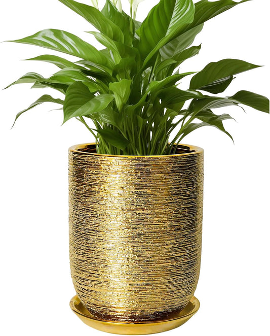 Indoor Plant Pot 8 Inch - Ceramic Planter for Indoor Outdoor Flowers, Round Modern Flower Pot with