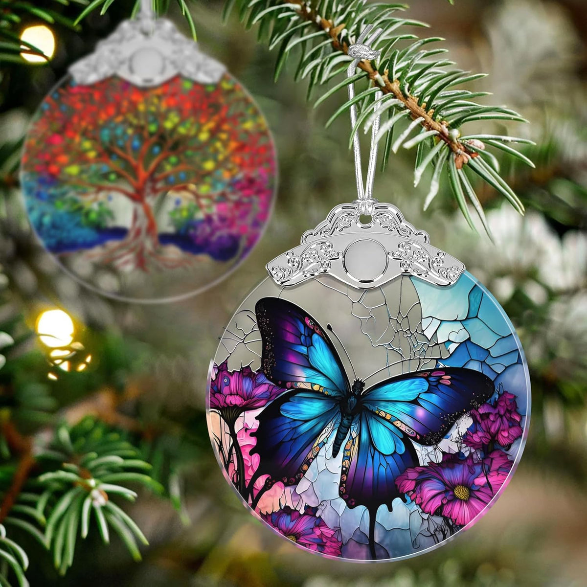Stained Glass Suncatcher Ornament - Butterfly Christmas Decorations - Christmas Ornaments for Tree