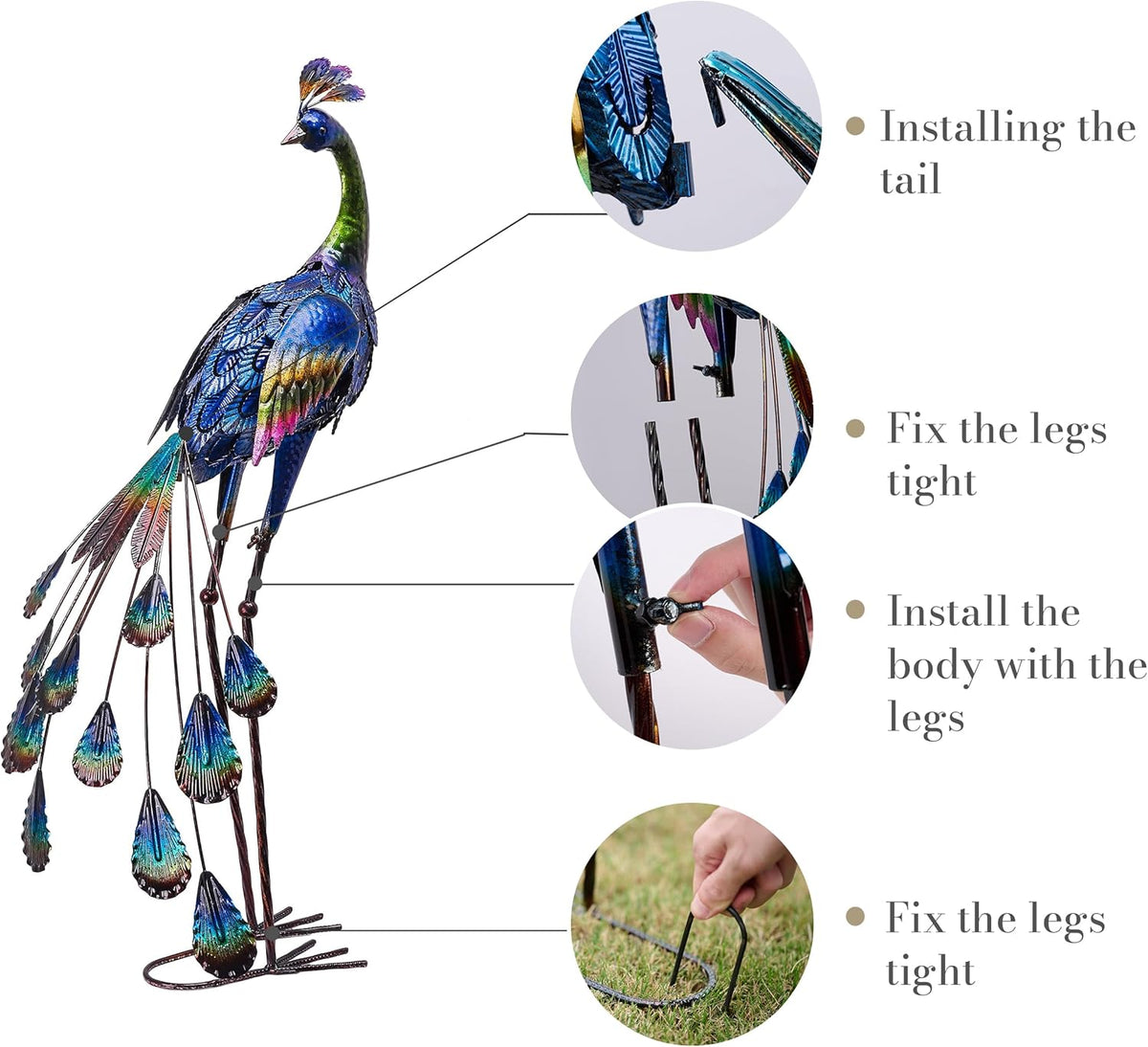 TERESA'S COLLECTIONS Garden Decor, Peacock Garden Decor with Colorful Painting, 24'', Waterproof