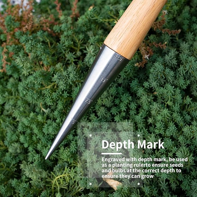 FLORA GUARD Hand Dibber Garden Tool, Seed Planter Tool with Wood Handle for Sowing Seed - 5" Seed