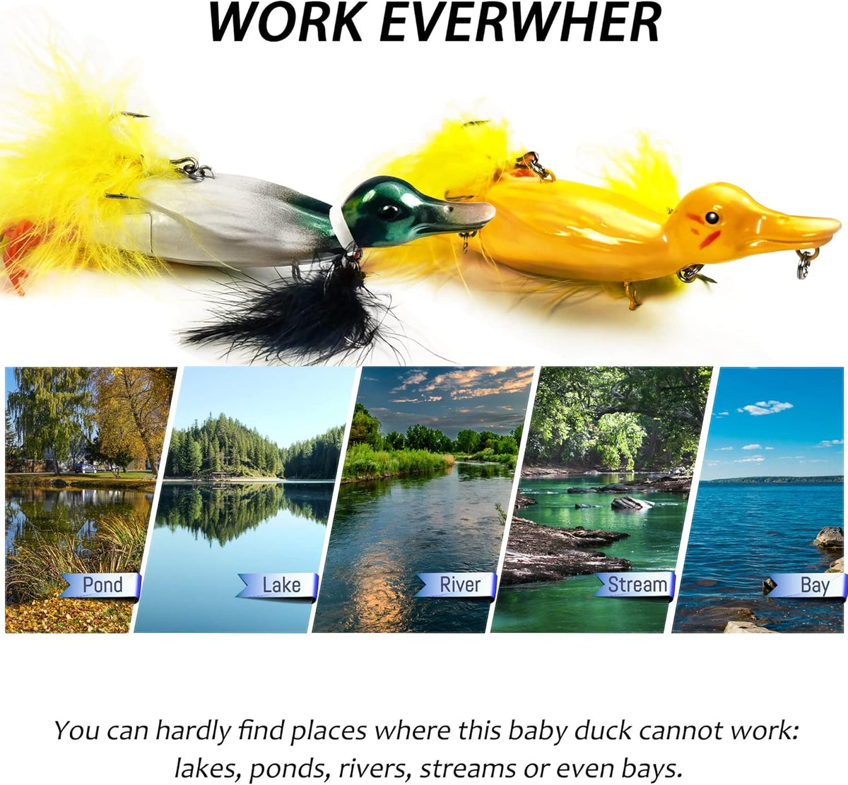 Duck Lures for Bass Fishing, Realistic Topwater Baby Duckling Baits Floating Artificial Hard