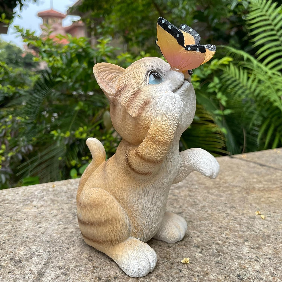 Garden Decor Solar Cat Figurines Cat Lover Gifts with LED Butterfly Lights for Indoor Outdoor Decor