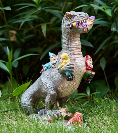 Dinosaur Garden Gnome Statue 12 Inches, Humorous and Interactive Outdoor Decorations for Yard
