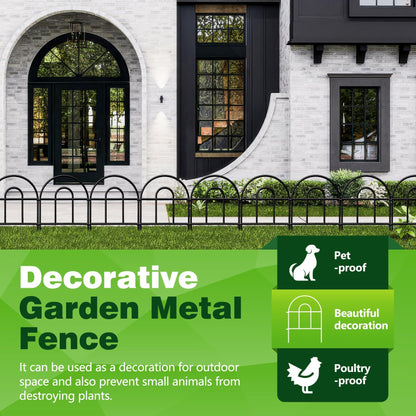 Decorative Garden Fence, 21.67ft(L) x 17in(H) Metal Fencing, 20 Pack, Black, Classic Style, Animal