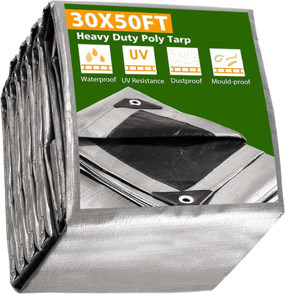 Yescom 50x30ft Heavy Duty Reinforced Poly Tarp Waterproof Tarpaulin 10mil Ground Sheet Camping Tent