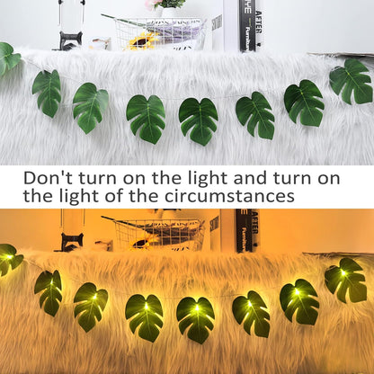 RECUTMS Monstera Leaf String Lights 2 Pack, 20LED Tropical Artificial Rattan Palm Green Leaves Wall