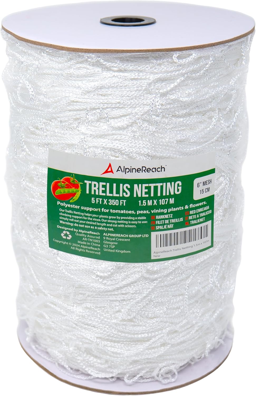 AlpineReach Trellis Netting 5 x 350 ft Heavy Duty Polyester White - 6 Inch Mesh Support Twine for