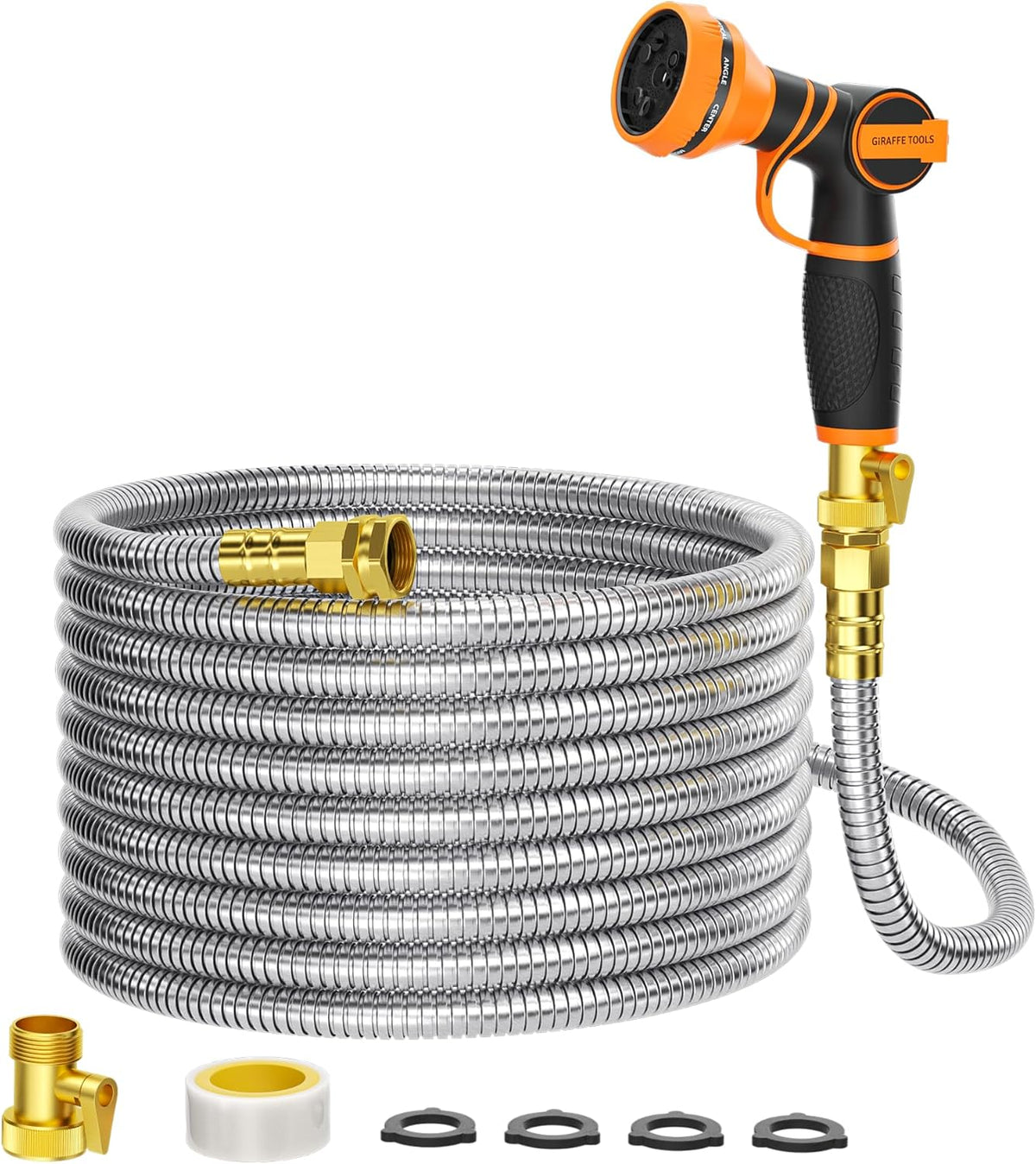 Girafe Tools Garden Hose 75ft x 5/8", 304 Stainless Steel Metal Water Hose, No Kink Garden Water