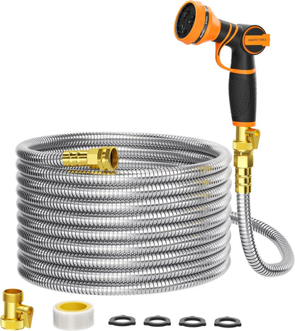 Girafe Tools Garden Hose 75ft x 5/8", 304 Stainless Steel Metal Water Hose, No Kink Garden Water