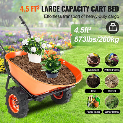 VEVOR Electric Wheelbarrow Cart, 500W Powered Utility Garden Wagon Dump Cart, 4.5 Cu. Ft. Load &