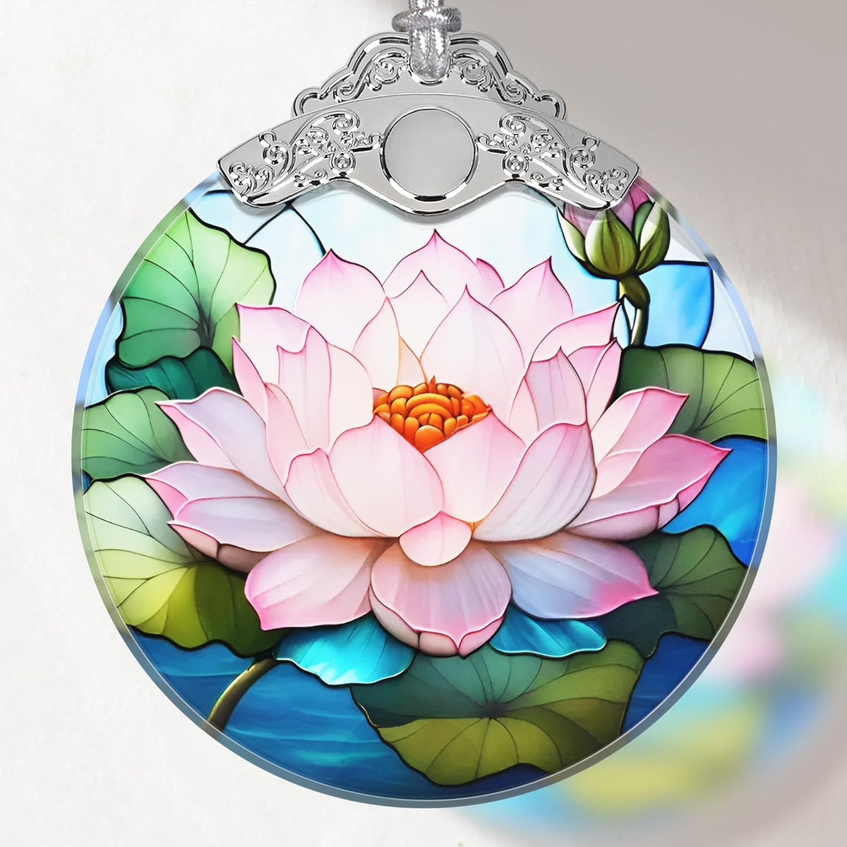 Lotus Stained Glass Ornament - Christmas Tree Decorations, Lotus Ornaments for Christmas Tree