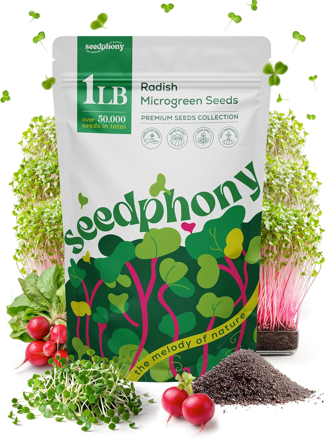 Radish Sprouting & Microgreens Seeds - 50,000 Non-GMO Heirloom Seed, 1lb Resealable Bag