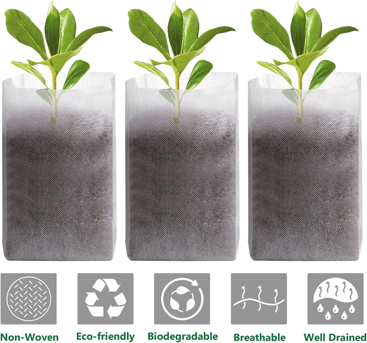GREANER 100pcs Biodegradable Nursery Bags, 9 x 9inch Seed Planting Bags, Planting Seed Starting