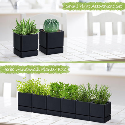 4 Inch Herb Planter Pot, Plastic Planter with Drainage Holes and Saucer, Modern Decorative