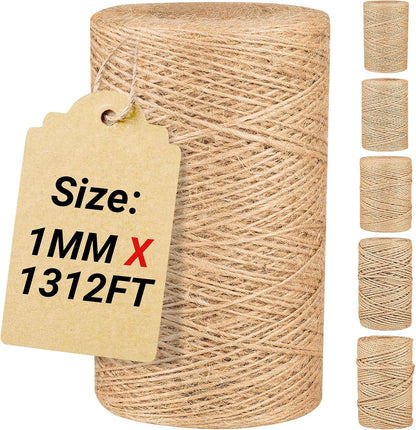 Natural Jute Twine String,Bulk Jute Rope Cord Twine for Crafting Gardening,Roll of Thick and Thin