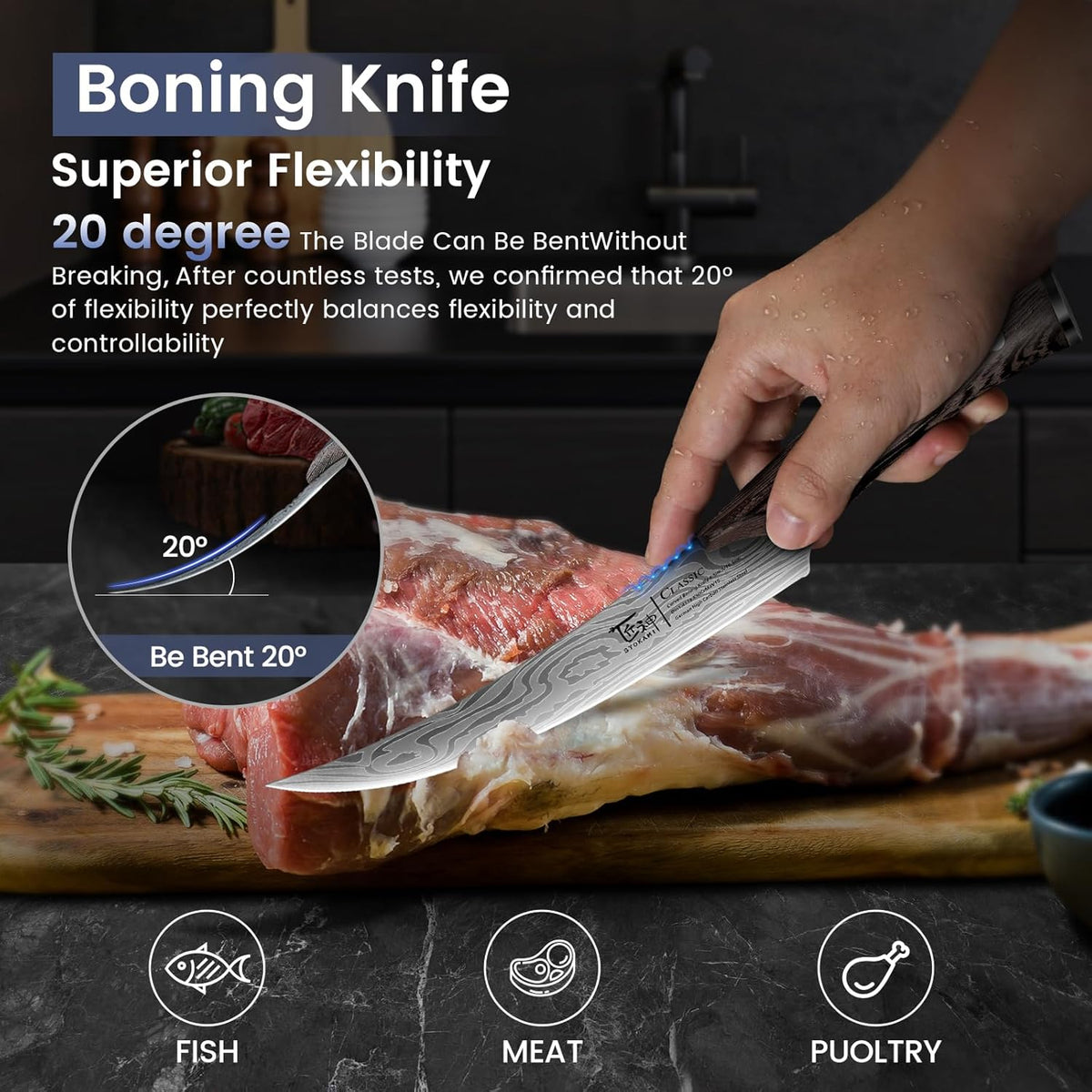 Butcher Knife Set, 3 PCS Kitchen Knives Set for Cutting, Meat Cleaver Chef Knife Set, Japanese