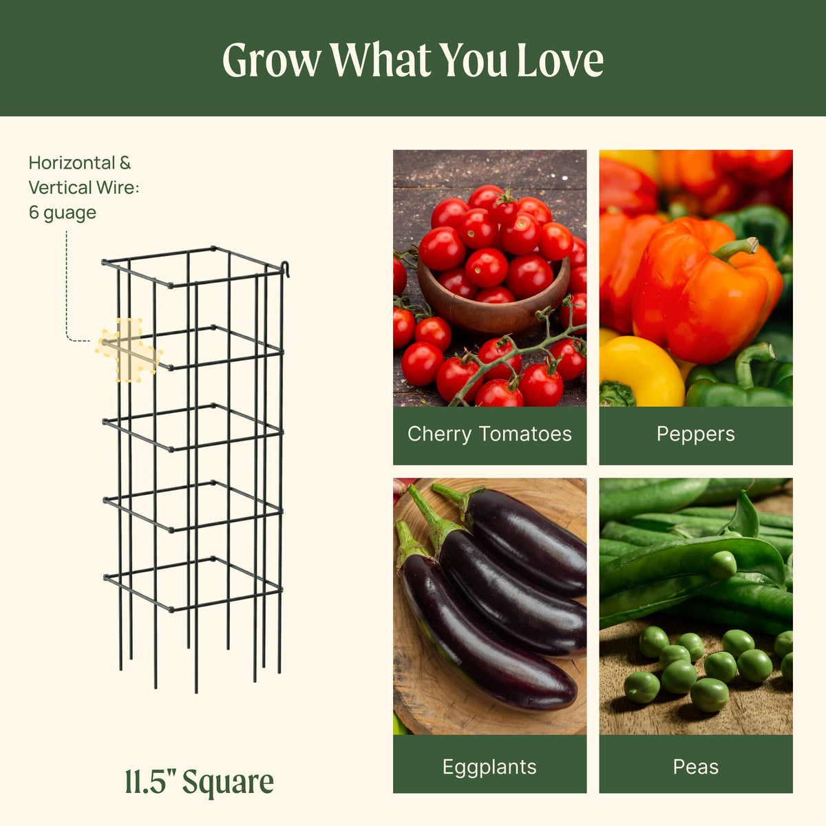 Vego Garden 4 Pack 11.5" Square Tomato Cage for Garden & Pots, Rust-Resistant Tomato Stakes Heavy
