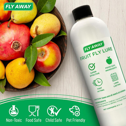 Fly Away Fruit Fly Liquid Lure - Trap Fruit Flies Fast. Safe Around Food. Fruit Fly Trap Indoor