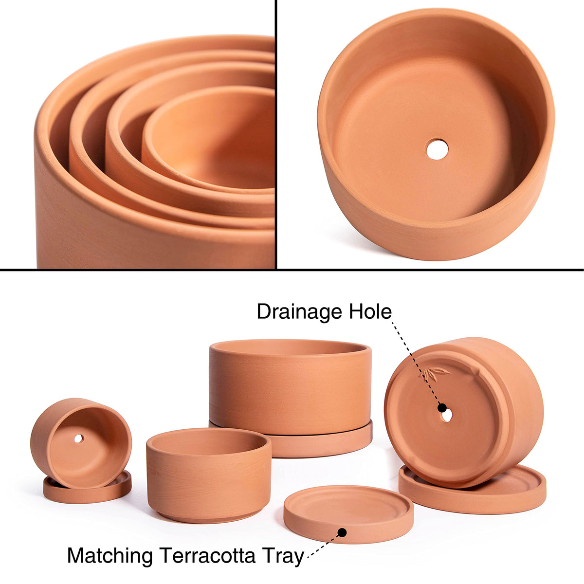 D'vine Dev Set of 4 Terracotta Shallow Planter Pots for Succulent, 3 Inch 4 Inch 5 Inch 6 Inch