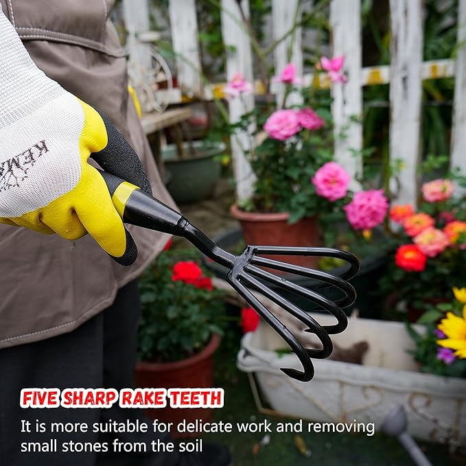 Stainless Steel Hand Cultivator - Garden Rake: Great for Heavy - Duty Soil Loosening, Planting and