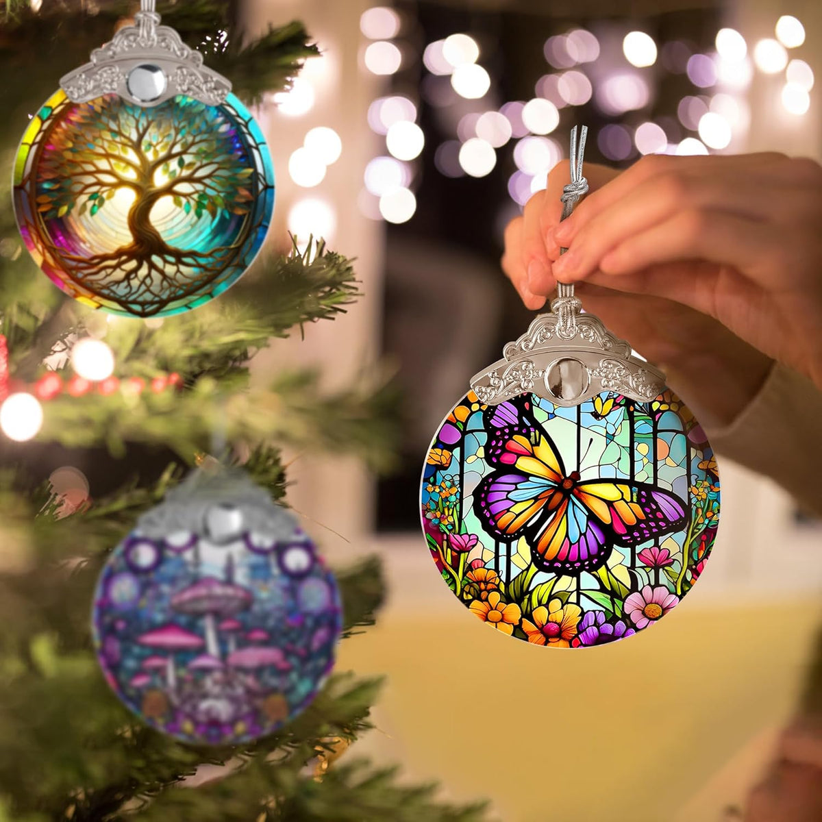 Butterfly Stained Glass Suncatcher, Christmas Tree Ornament, Holiday Decor, Gifts for Butterfly
