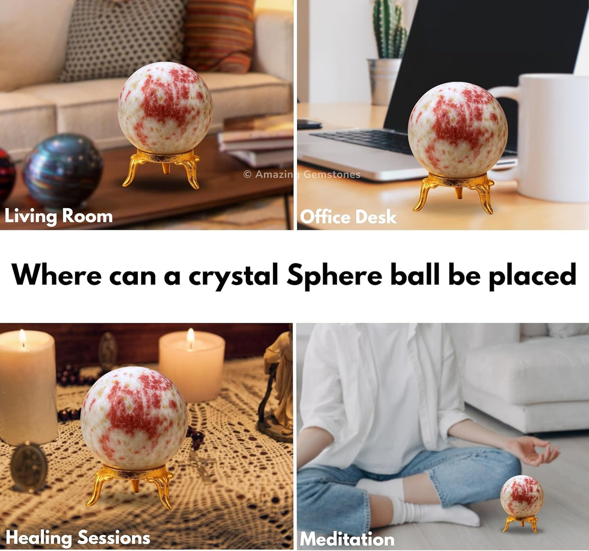 Amazing Gemstone Cinnabarite Crystal Ball with Stand - 2 Inches Crystal Sphere Meditation Balls for
