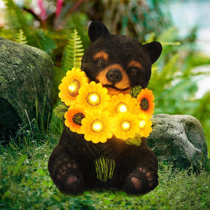 ILLUMINEW Solar Garden Lights Outdoor Statues Black Bear with Sunflowers, Sculpture Decor Mother