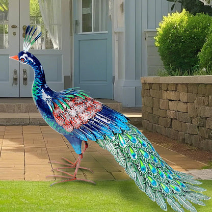 Kircust Metal Peacock Statue for Outdoor Decor - 24" L Elegant Peacock Sculpture for Garden, Patio