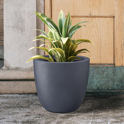 Kante 18 Inch Dia Round Concrete Planter, Indoor Outdoor Large Plant Pot with Drainage Hole and