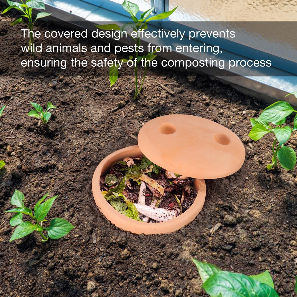 Underground Compost Bin 11Inch Garden Worm Farm Outdoor for Organic Refuse Red Pottery Ceramics