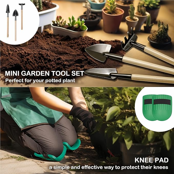Bluemars Gardening Hand Tool Kit 14PCS Heavy Duty Stainless Steel Garden Tool Set with Floral